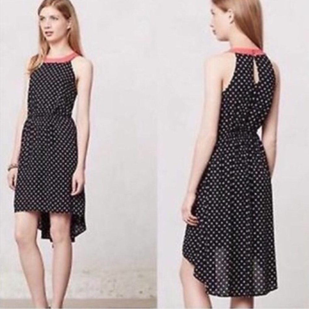Lilka Anthropologie Black Lark Polka Dot Hi Lo Dress Size L - Picture 1 of 14